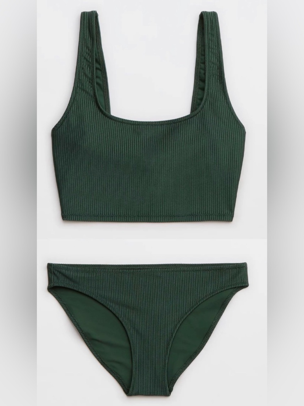 NWT Aerie FULL SET Shine Rib Longline Scoop Top + Full Coverage Bottom Green XS